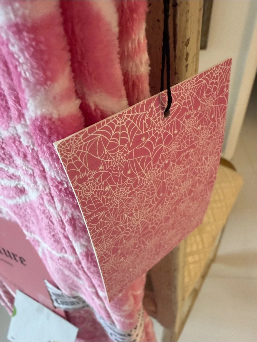 Juicy Couture Halloween Pink & White Spiderweb & Spiders Plush Throw Blanket